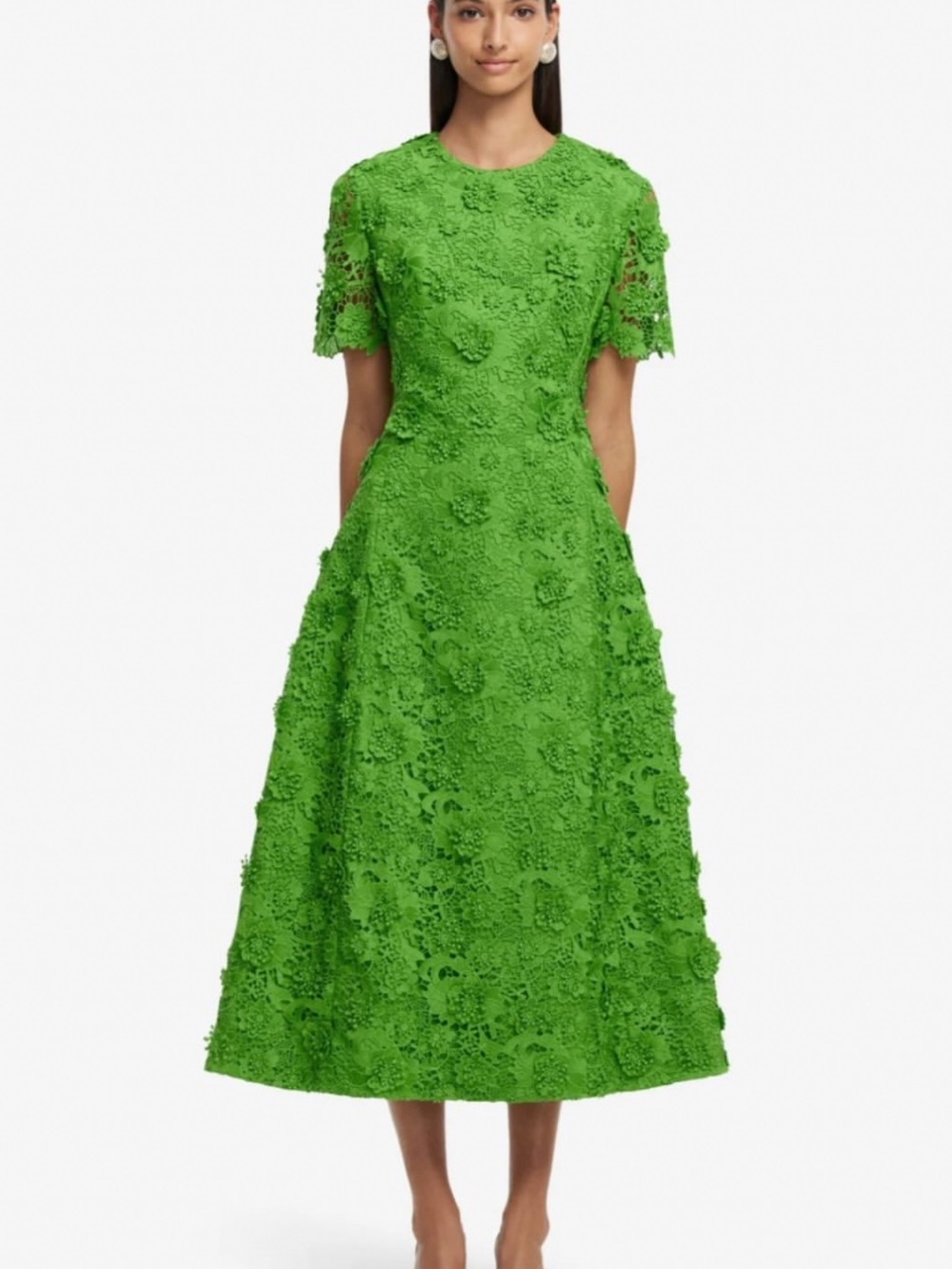 LEO LIN Caroline Lace Short Sleeve Midi Dress